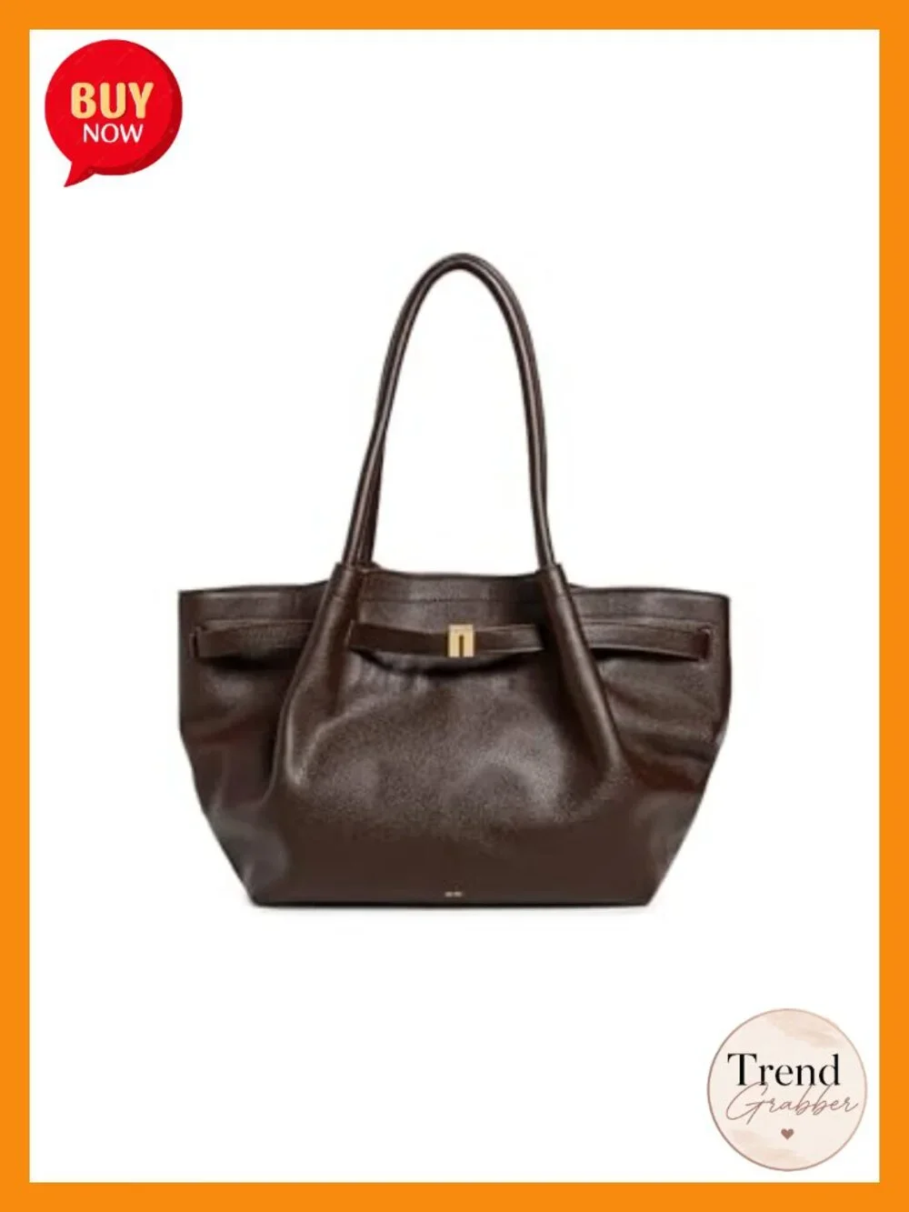Faux Leather Medium Tote Bag with Gold-Tone Hardware